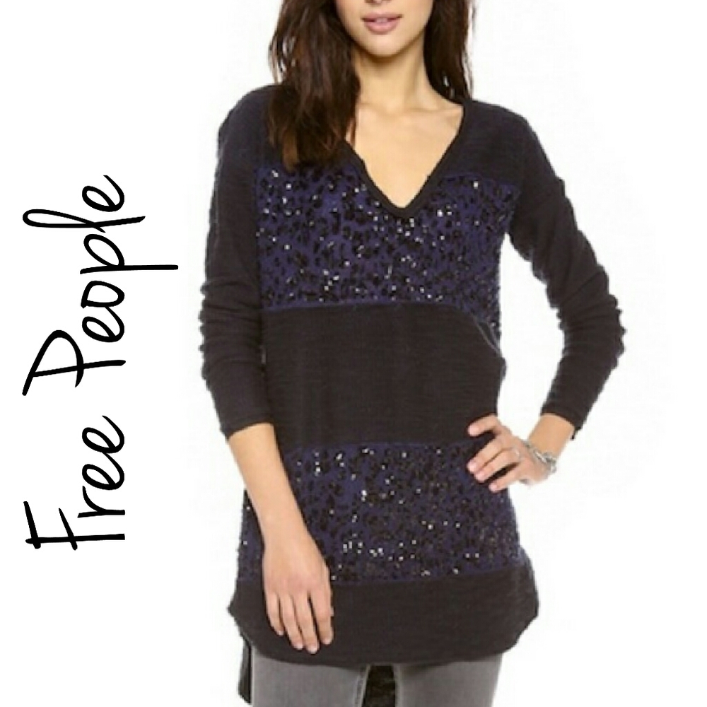 Free People striped tunic sequin sweater New! - Picture 3 of 10